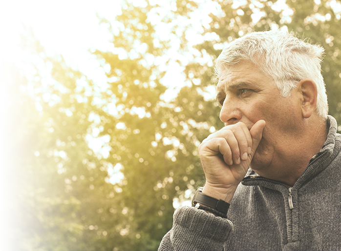 Man having trouble breathing