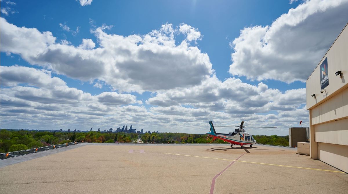 North Memorial Health Air Care Helicopter on Helipad