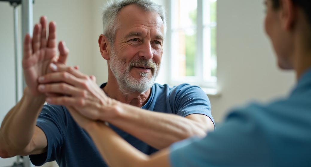 Patient struggles to lift their arm after a stroke